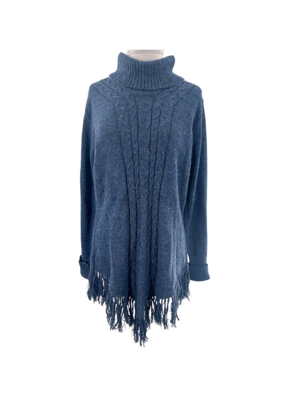 NWT Classic Alpaca blue fringe turtleneck sweater sz‎ XXL